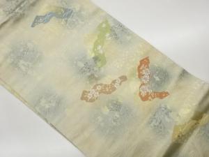 引箔色紙に道長取り・花々模様織出し名古屋帯